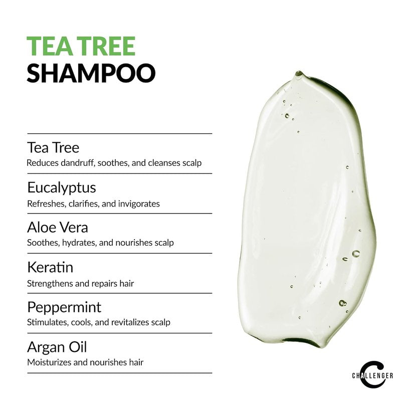 Challenger Tea Tree Shampoo & Peppermint Conditioner Combo - Itchy & Dry Scalp Relief | 2x 16oz