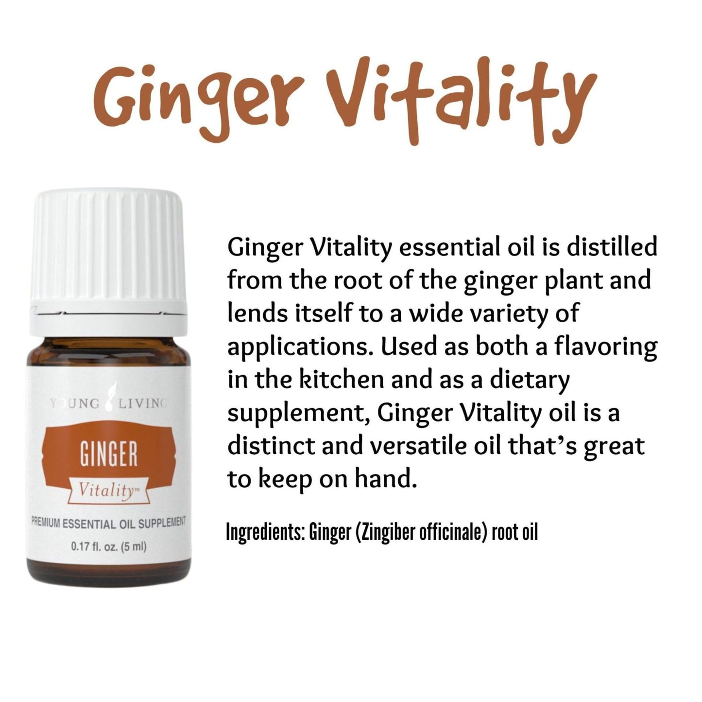 Young Living Ginger Vitality Essential Oil 5ml - Spicy Flavor Enhancer for Sweet and Savory Dishes - Digestive System Support - Culinary Aromatherapy for Cooking