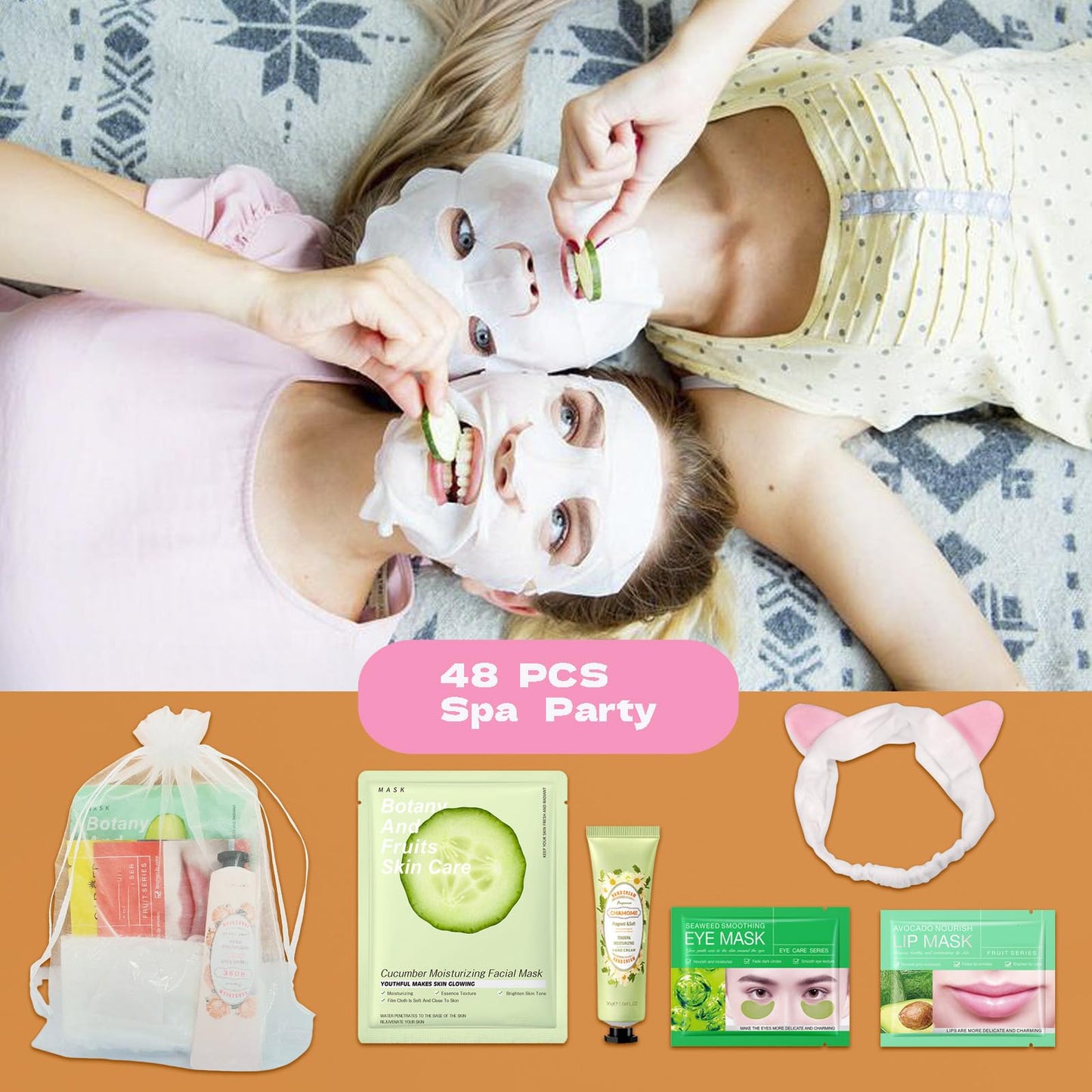 48 Pcs Spa Party Supplies for Girls,Spa Party Favors, Facial Masks,Under Eye Patches,Hand Cream, Lip mask,Headband,Sleepover Party Baby Shower Favors,Spa Day Kit Pool Party Birthday Gifts for Women