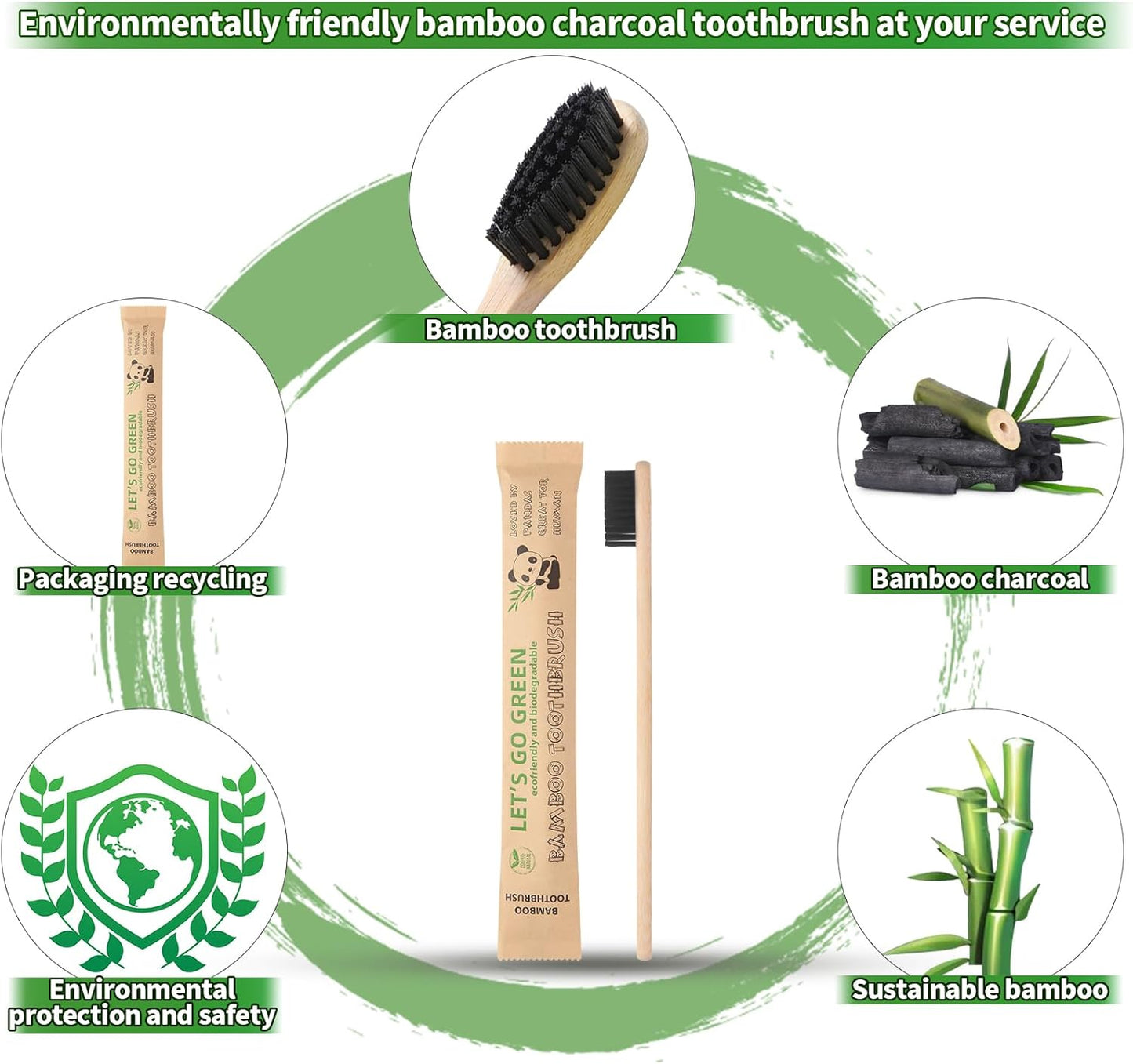 Bamboo Toothbrushes - 100 Pack, Individually Wrapped, Eco-Friendly & Biodegradable | Soft Bristles, Black