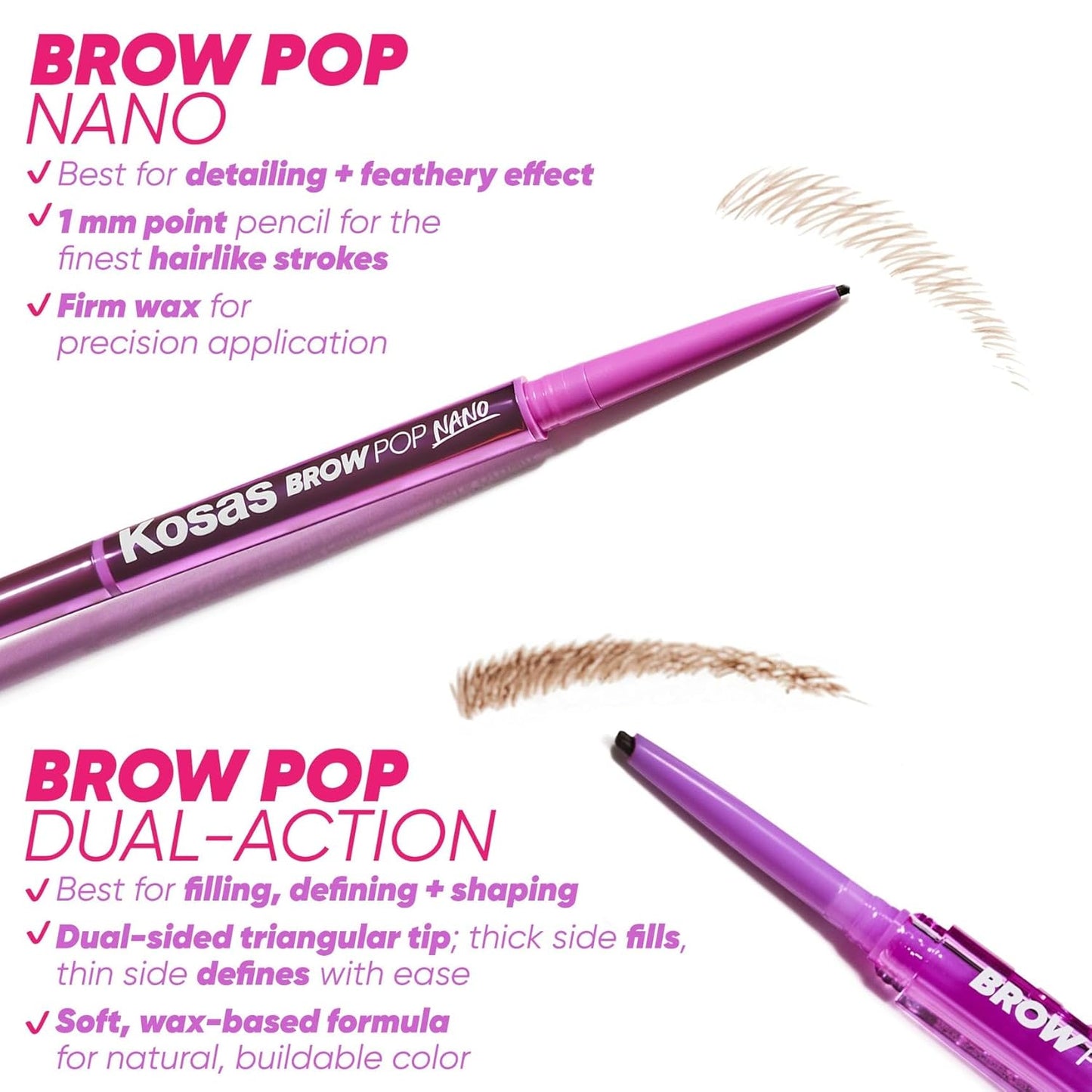 Kosas Eyebrow Pencil - Long-Lasting Brow Pop with Spoolie | Grey Shade