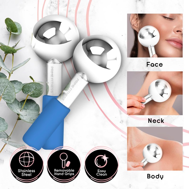 Ice Globes for Facials | Unbreakable Steel Cooling Roller | Cryo Sticks for Face | Massager for Face Neck & Eyes | Skin Care for Dark Circles, Puffiness, Wrinkles, Collagen Production (Blue)
