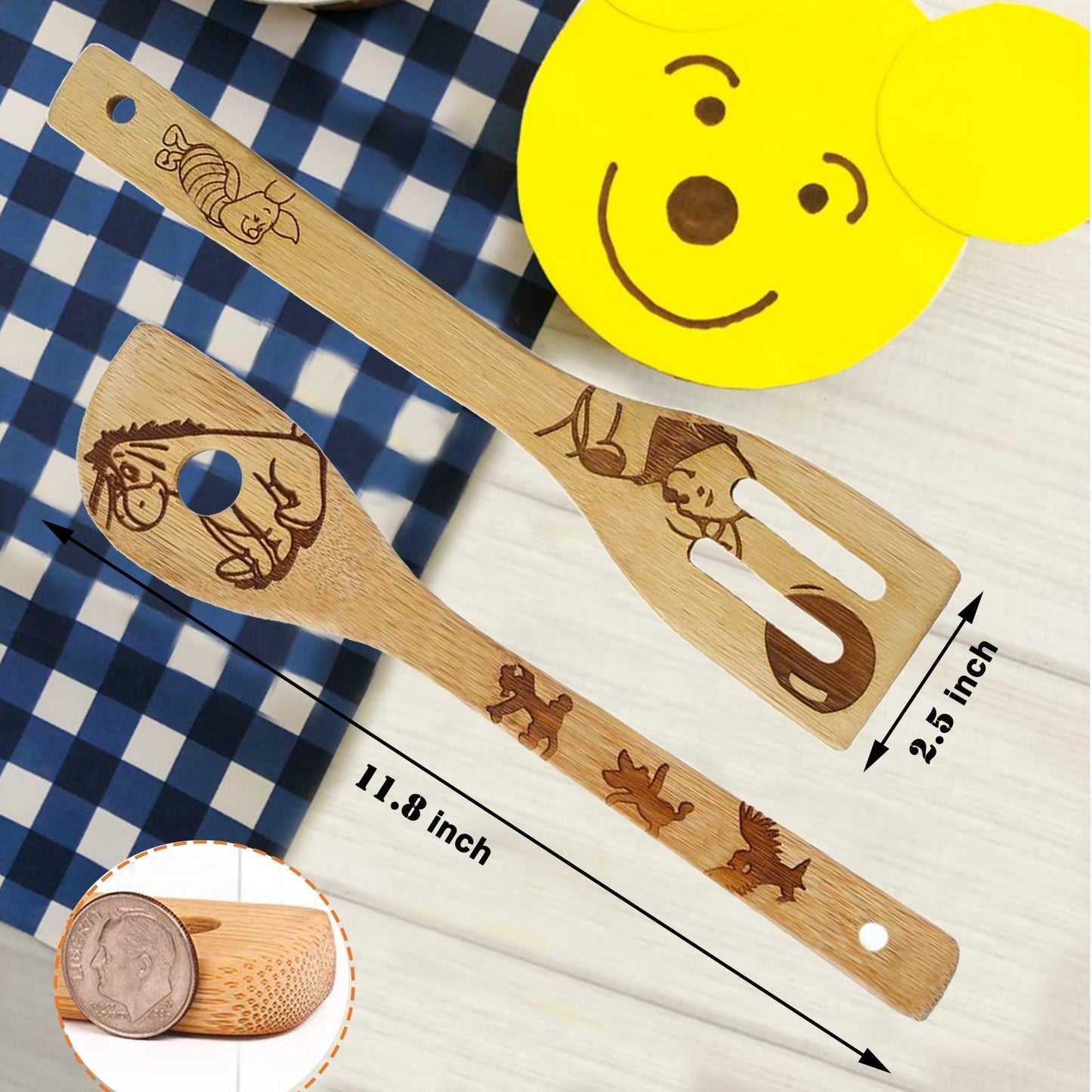 5 Cartoon Wooden Spoons for Cooking - Mom Birthday Gifts,Winnie Bear Gifts,Winnie the Bear Kitchen Accessories,Cute Tiger Spatula for Kitchen Decor,Mothers Day Gifts for Mom from Daughter,Son