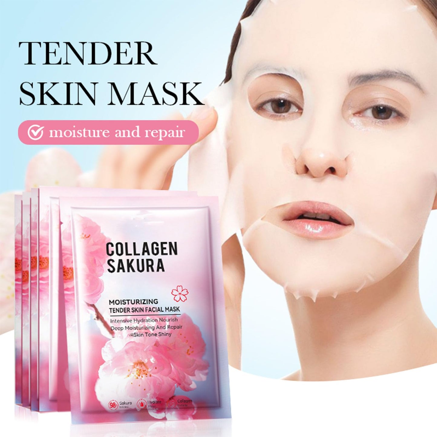 Sakura Skincare Kit, 11Pcs Skin Care Set with Cleanser, Toner, Serum, Cream, Eye Cream, Lip Balm & Masks. Skincare Gift Set for Teens & Women, Moisturize & Smooth Skin (11Pcs, Cherry)