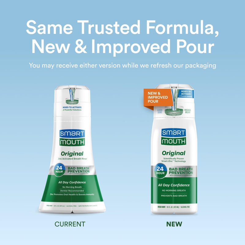 SmartMouth Original & Clinical Zinc Activated Mouthwash Bundle - All-Day Bad Breath Prevention & Healthy Gum Support - Instant Fresh Breath - Sugar, Gluten & Alcohol-Free - Mint - 16 fl oz Each