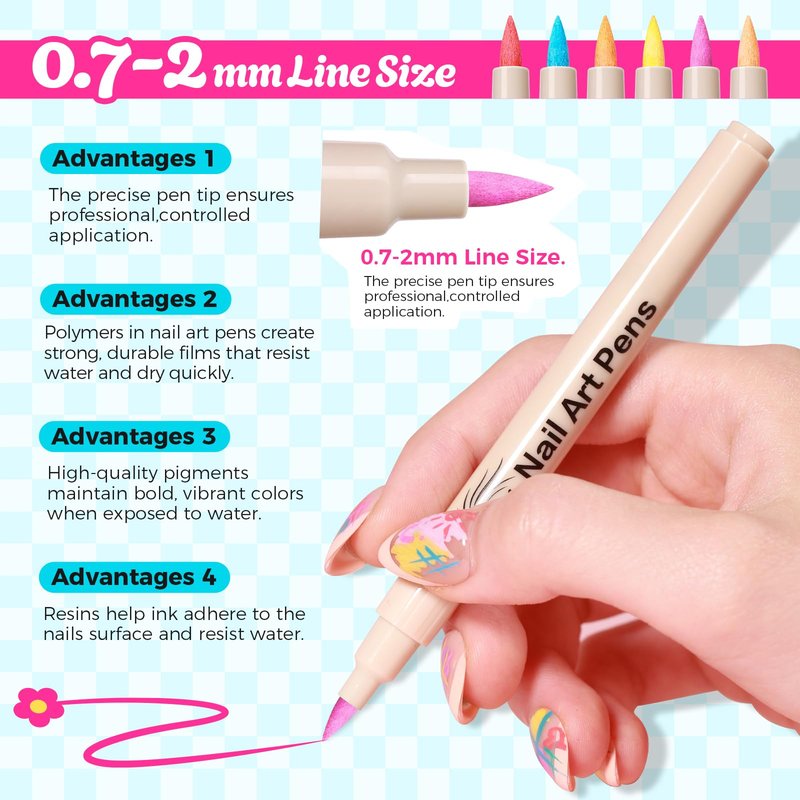 18 Color 3D Nail Art Pens Set, 0.7MM Nail Polish Pens for Nail Art Dotting Pen Drawing Painting Liner Brush for DIY Nail Design, Home & Salon Manicure Tools