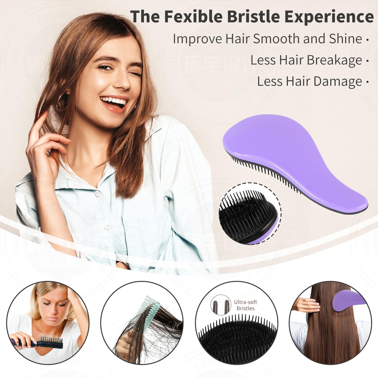 79STYLE 3pcs Detangler Brush Tangle Free Hair Brushes For Kids Knot Free No Pain Detangling Kids Hair Brush Combs For Curly Fine Hair (Size 7.4 Inch -Brush Lemon)