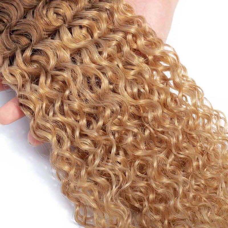 Honey Blonde Kinky Curly Hair Bundles - 3 Pack Brazilian Virgin Hair Weave | Ombre Dark Brown, 10-12-14 Inch