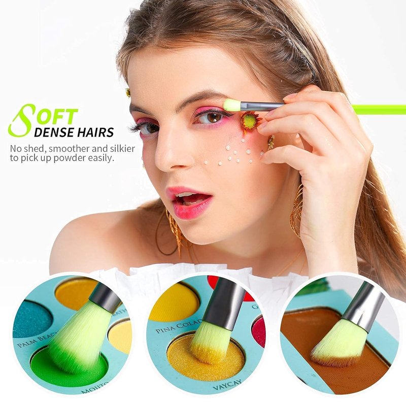 Docolor 15Pcs Eye Makeup Brushes Set - Premium Kabuki Foundation & Blending Brushes | Colorful Synthetic Makeup Tools