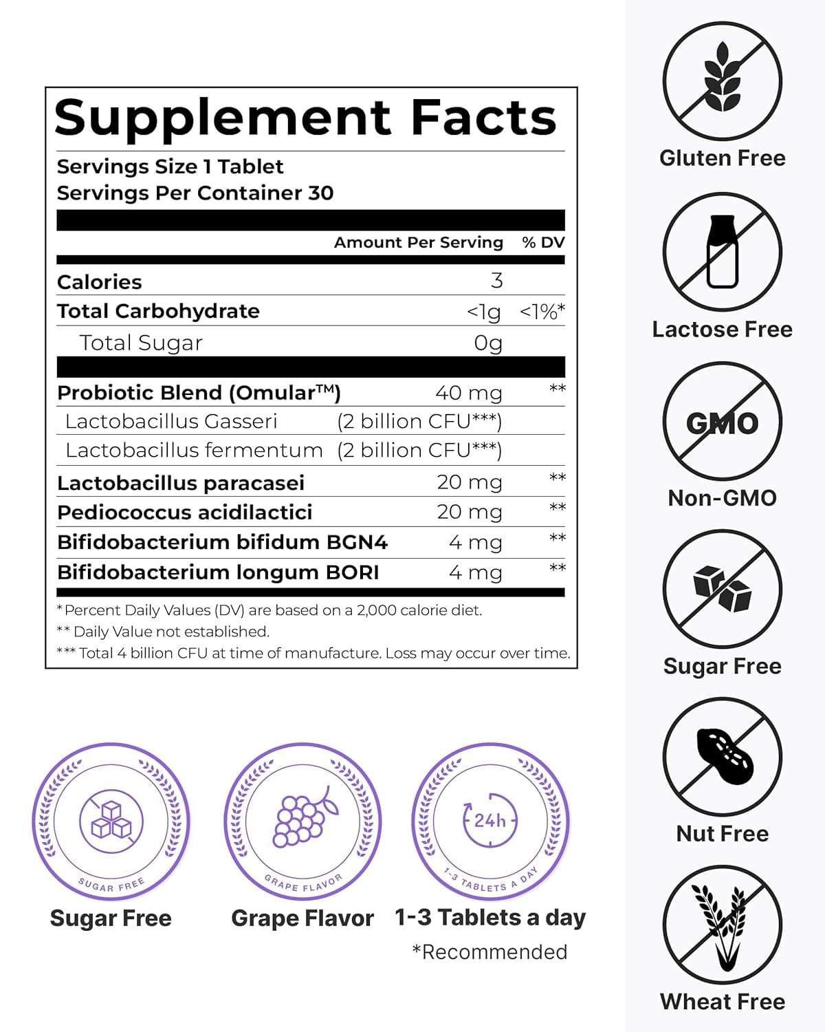 K-Nutra Dentifresh Xylitol Tabs Grape (24g, 30 Tablets) Holiday Gifts 4 Billion CFU, Sugar-Free Oral Probiotics for Teeth & Mouth, Bad Breath Gums, Safe for Bedtime, Mild Grape Flavor with OMULA