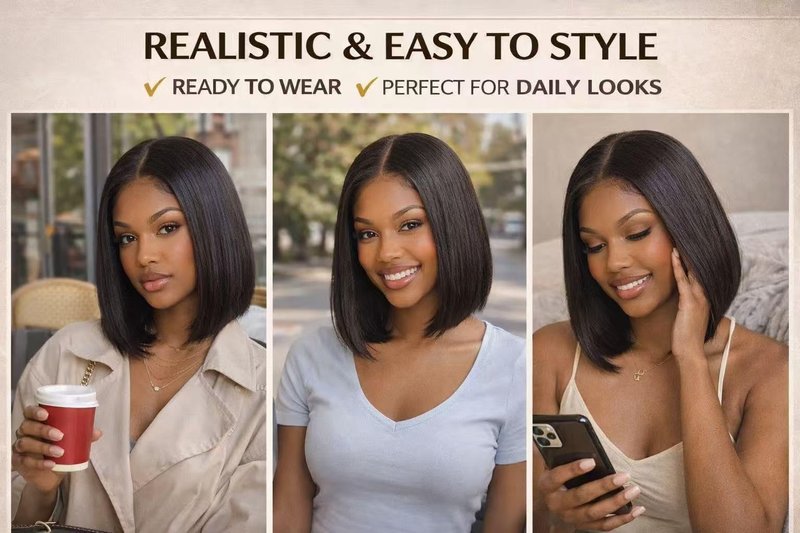 Eubeauty 2x6 Lace Part Bob Wig Human Hair, 10 Inch Straight Bob Wig Glueless, Pre Plucked Natural Hairline, 2x6 Black Short Bob Wig for Women