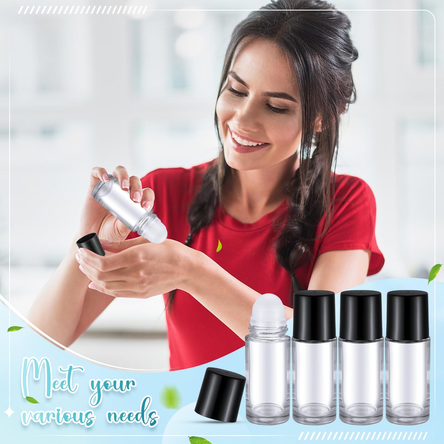 Sumind 24 Pcs Glass Roller Bottles for Essential Oil 50ml Empty Deodorant Bottle Roller Ball Container Refillable Rollerball Bottle with Plastic Balls, Funnel and Sticker (Clear)