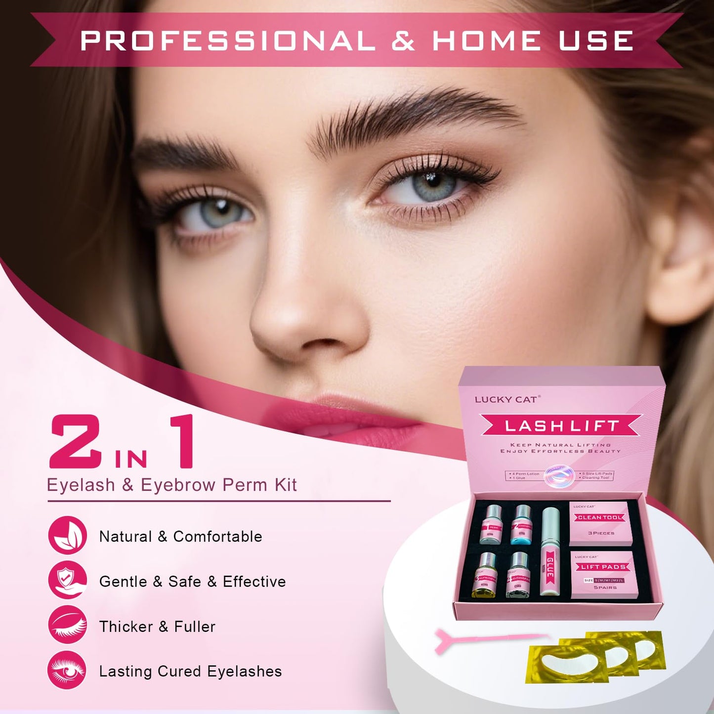 LUCKY CAT 2026 Lash Lift Kit, Professional Eyelash Perm Kit for Safe & Lasting Perming, Curling and Lifting Eyelashes, Easy for Beginner, Lash Lifting DIY Set for Salon-Quality at Home