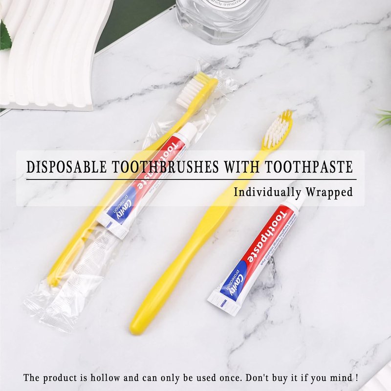Disposable Toothbrushes with Toothpaste - Bulk Pack of 100 | Individually Wrapped Travel Kits for Hotels & Charities