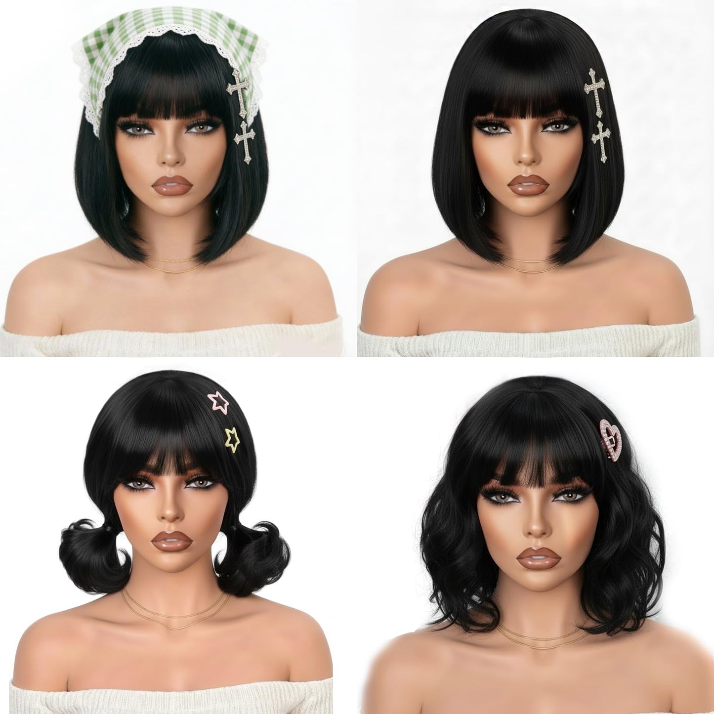 Bob Human Hair Wig With Bangs Wear and Go Glueless Wig 180% Density