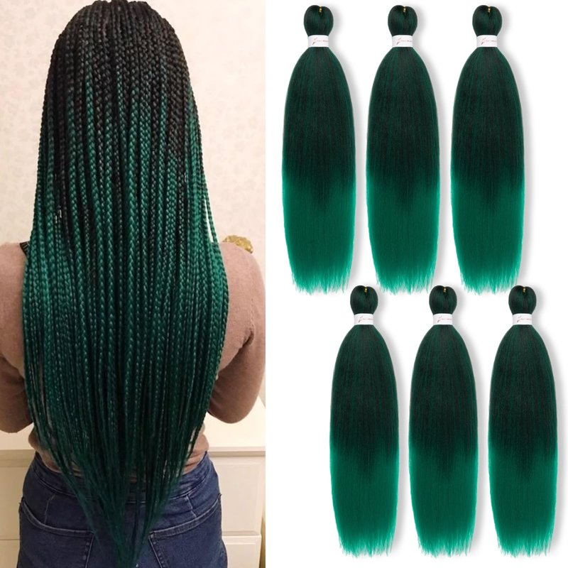 Braiding Hair Long Braid 30 Inch 6 Packs Braiding Hair Pre stretched,Professional Ombre Natural Black to Green Hair Extensions Hot Water Setting Synthetic Fiber Crochet Twist Braids(30Inch,1B/GREEN#)