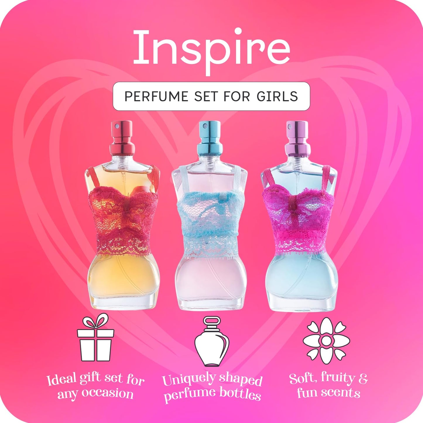 Scented Things Mannequin Girls Perfume Gift Set - Fruity Body Spray for Tween & Teen Girls | 3 Fashion-Shaped Bottles
