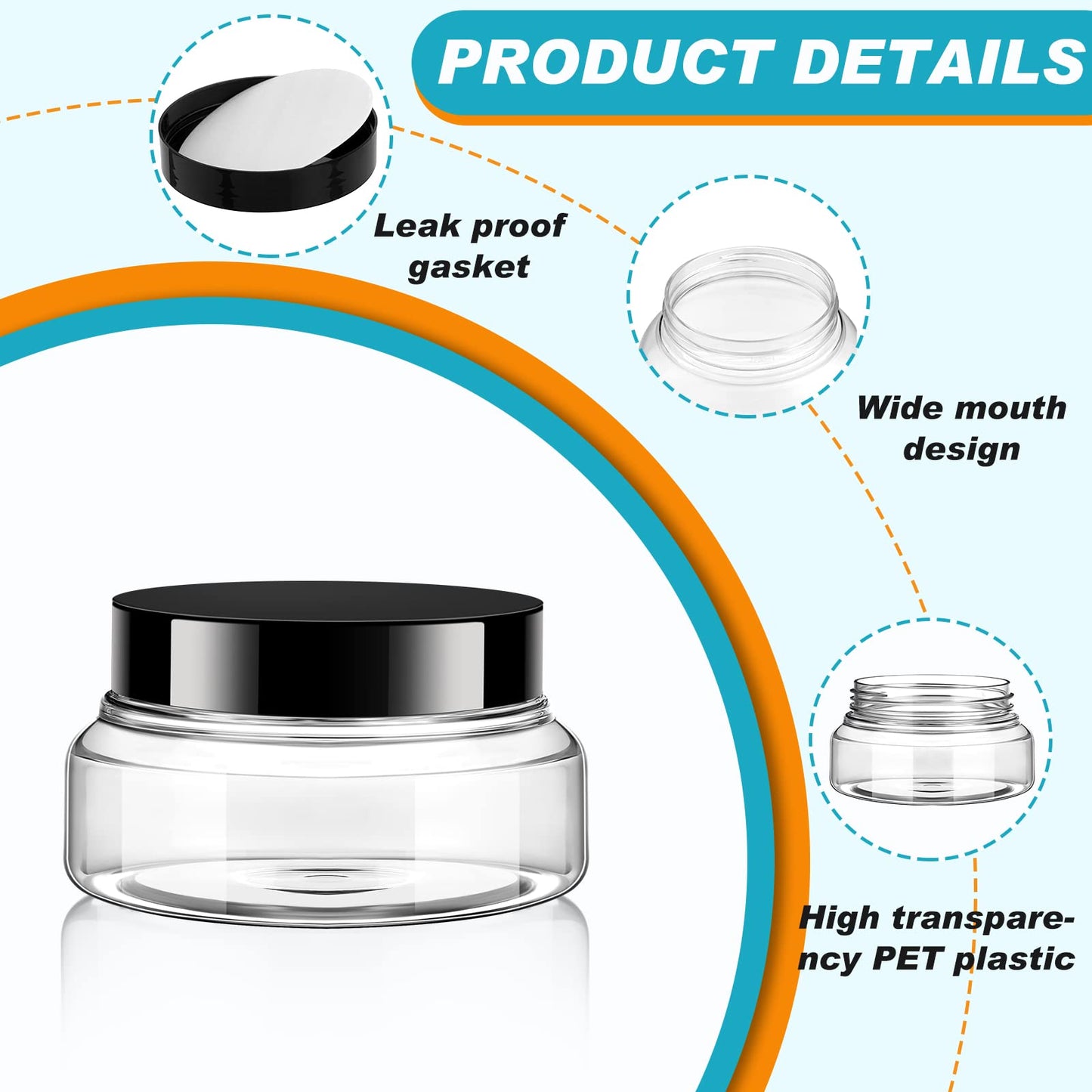 Tessco for you 48 Pack Plastic Jars with Lids Labels Multiuse Slime Containers Empty Body Scrub Jars Round Refillable Cosmetic Body Butter Container for Makeup (5 oz,Clear)