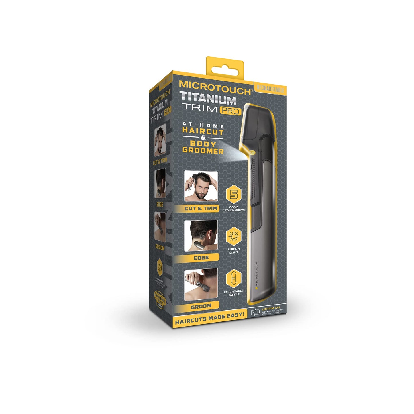 Microtouch Trim PRO, Rechargeable Lighted Hair Cutting Tool and Body Groomer, Black