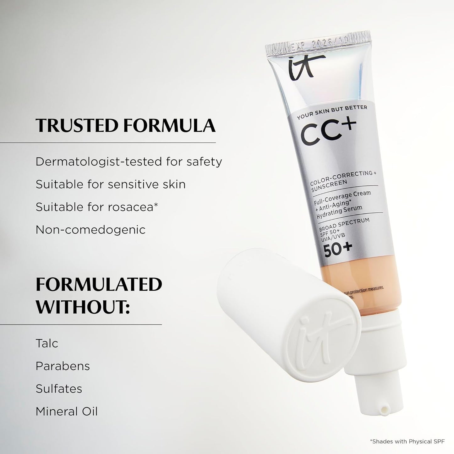 IT Cosmetics CC+ Cream - Natural Full Coverage Foundation with SPF 50+ | Anti-Aging Hydrating Serum, Lightweight, 24H Wear