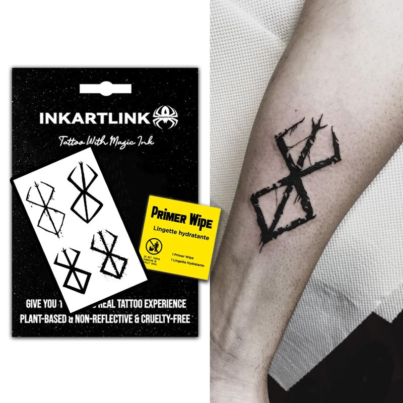 INKARTLINK Semi-Permanent Tattoos,Berserk Temporary Tattoos for Men - Lasts 7-15 Days, Waterproof, Non-Reflective, Unique Design (Block)