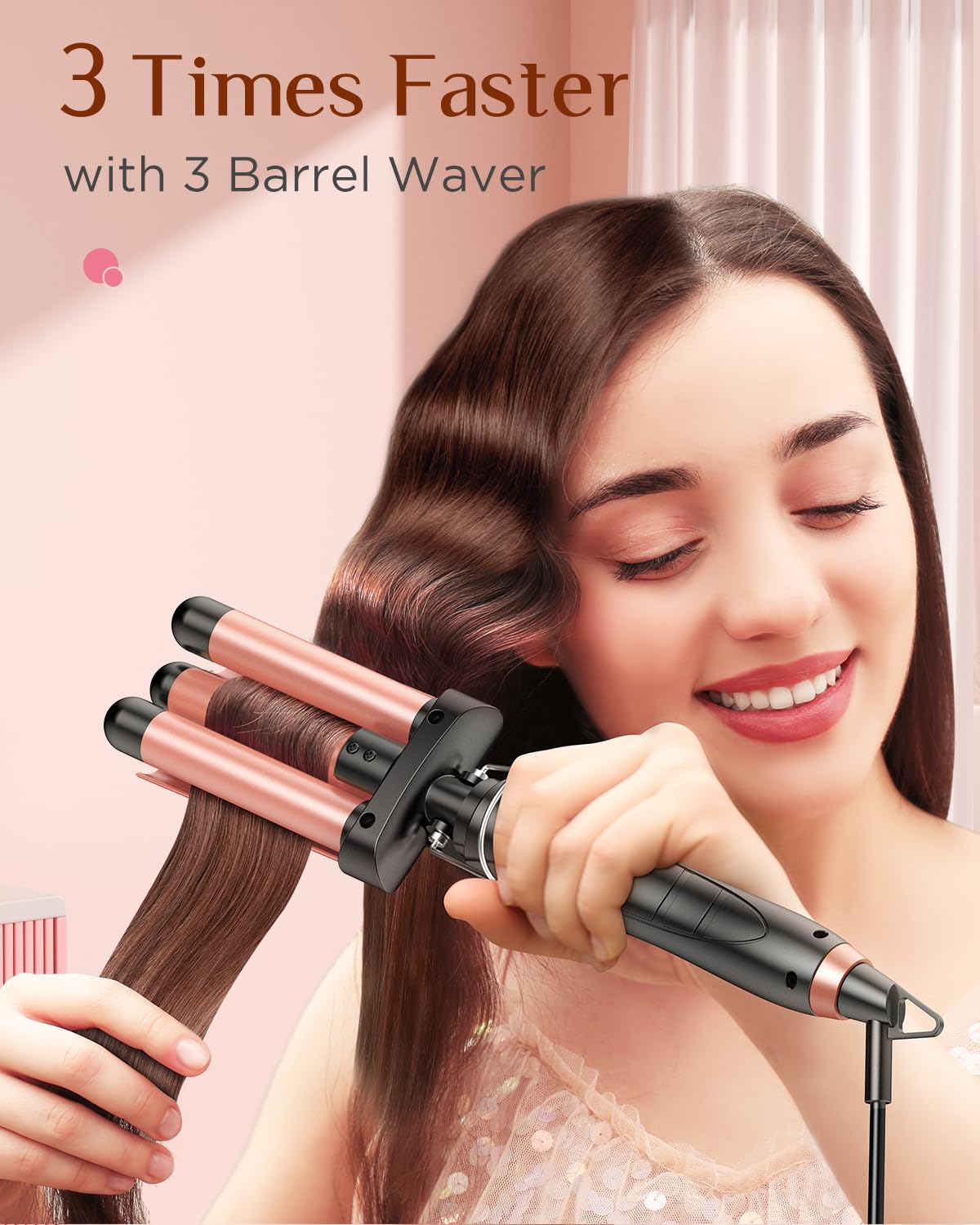 5 in 1 Wand Curling Iron-Kinked Curling Wand Set with Flat Iron Hair Straightener, 3 Barrels Hair Crimper, 3 Ceramic Curling Irons (0.35"-1.25"), 2 Temps Fast Heat Hair Waver Curler, Black