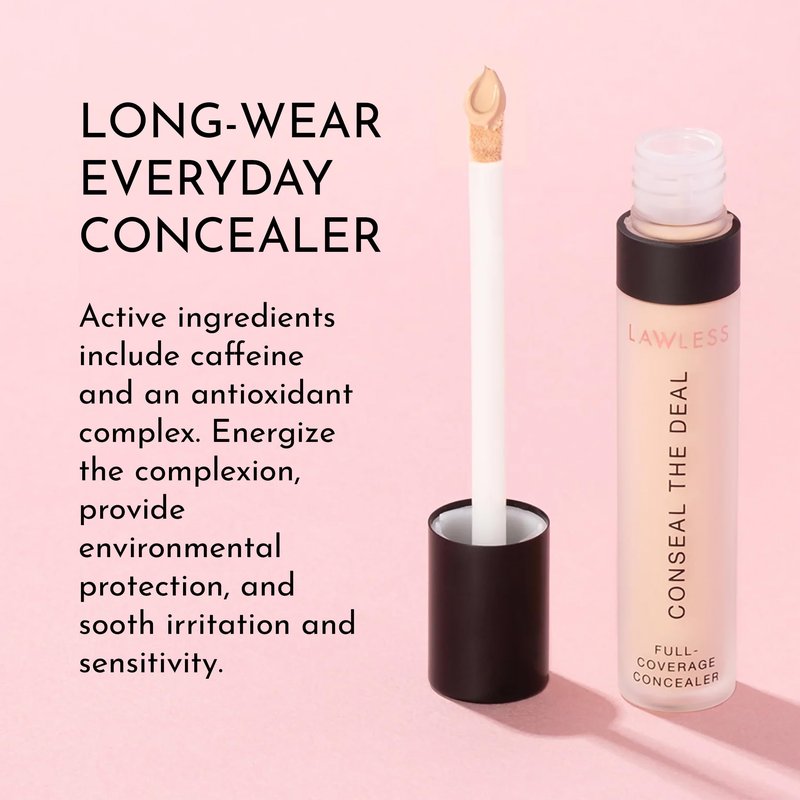 Lawless Conseal The Deal Lightweight Longwear Everyday Concealer - Shell - with Antioxidants and Caffeine to Reduce Dark Circles and Puffiness. Long-Wearing and Self-Setting, Silicone-Free - 5 ml.