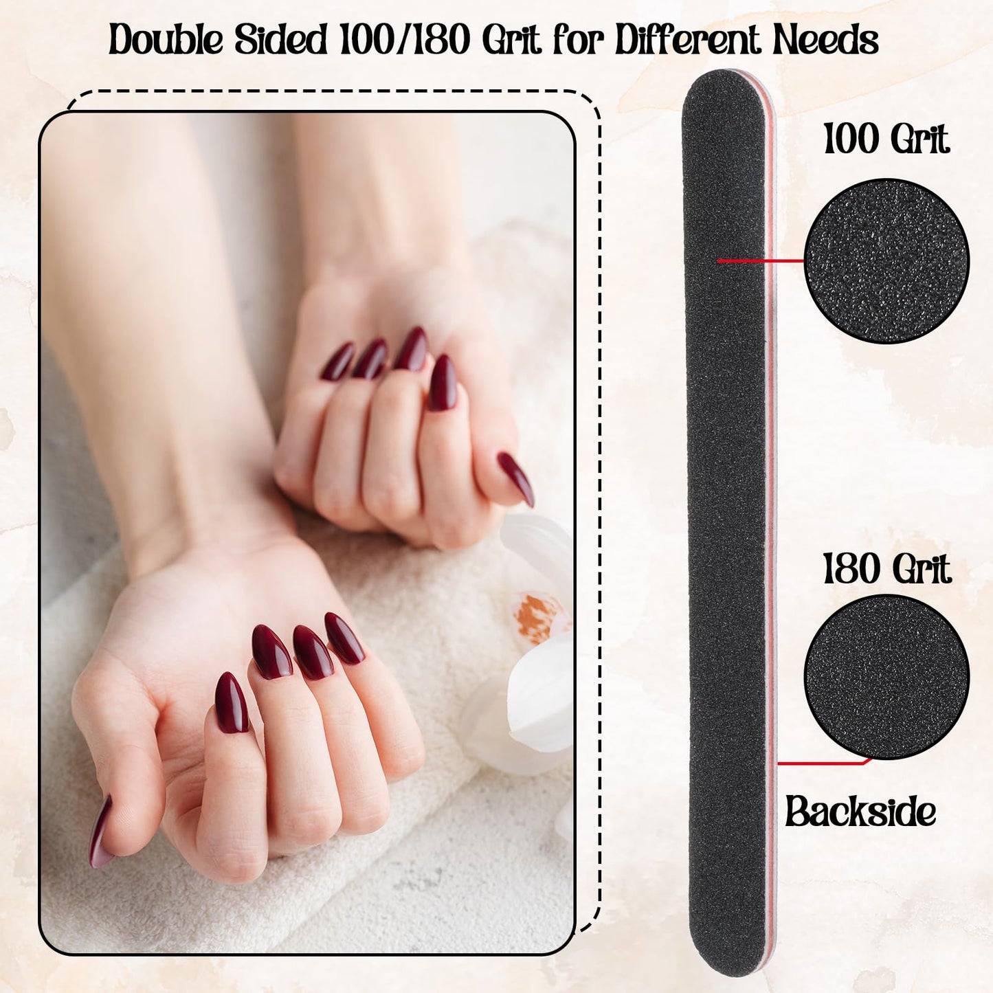 Nail Files (200 Pack), Professional Emery Board 100/180 Grit Nail File Double Sided Emory for Natural and Acrylic Nails Fingernail Files for Gel Nail Reusable Manicure Disposable Pedicure Black
