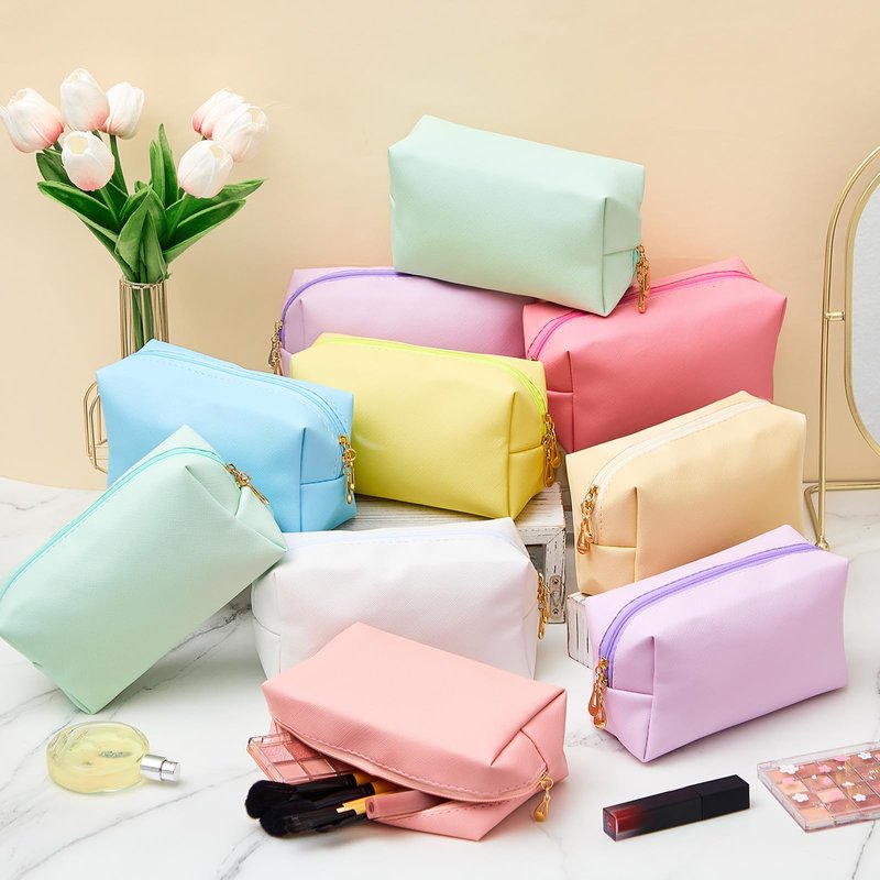 Kigeli Aesthetic Makeup Bags PU Leather Cosmetic Pouches Waterproof Plain Toiletry Bags Makeup Pouches Bulk for Women Party Gift Travel Storage Organizer(Vivid Color,7.1 x 2.8 x 4.3 in)