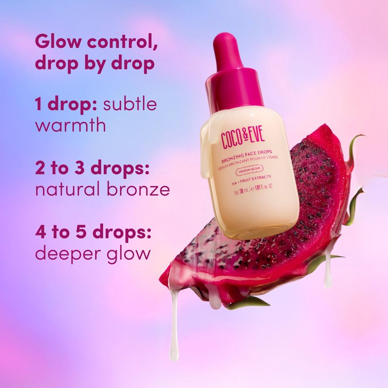 Coco & Eve Self Tanning Drops (Medium) - Customizable Gradual Face Tanner, Hydrating Bronzing Drops with Hyaluronic Acid for a Natural, Glowing Sunless Tan, Vegan, Cruelty Free | 1 Fl Oz