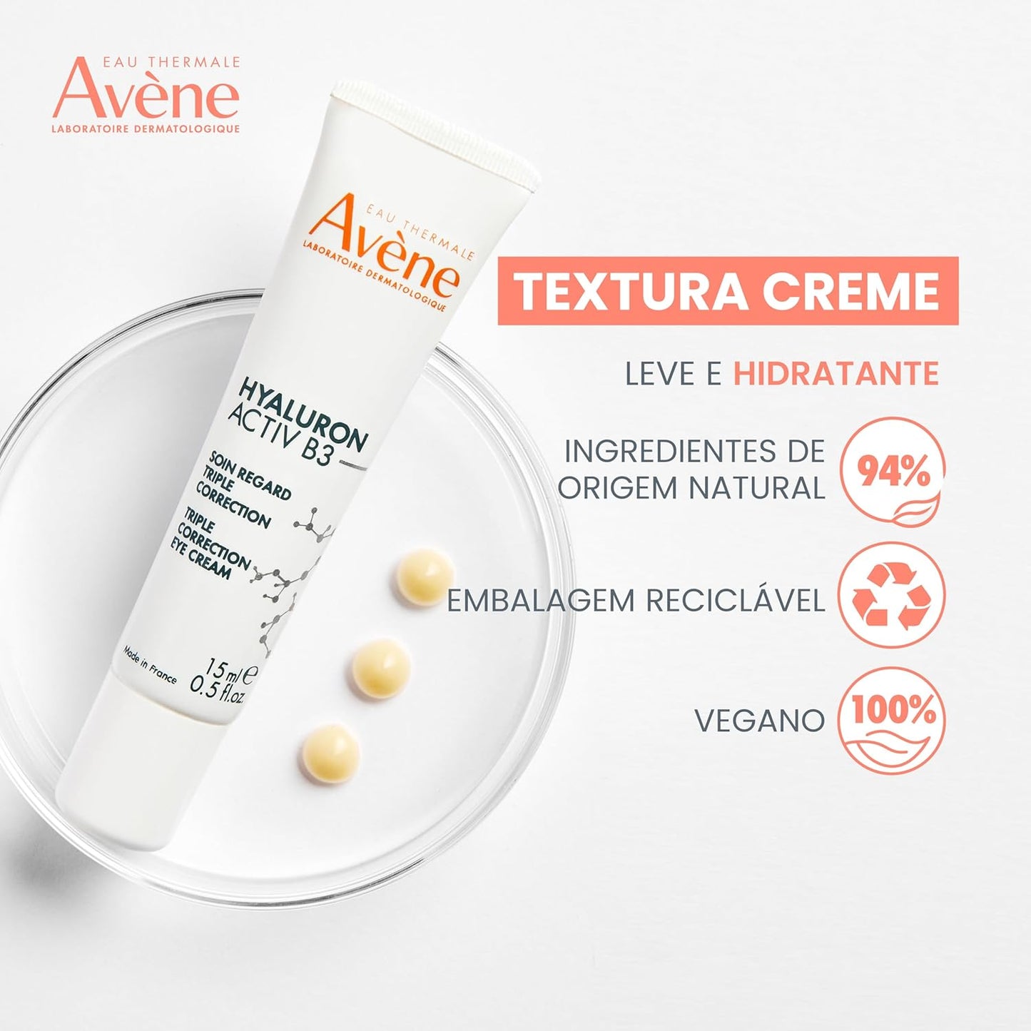 Avène Eye Cream - Hyaluron Activ B3 Triple Correction Formula | 0.5 Fl Oz