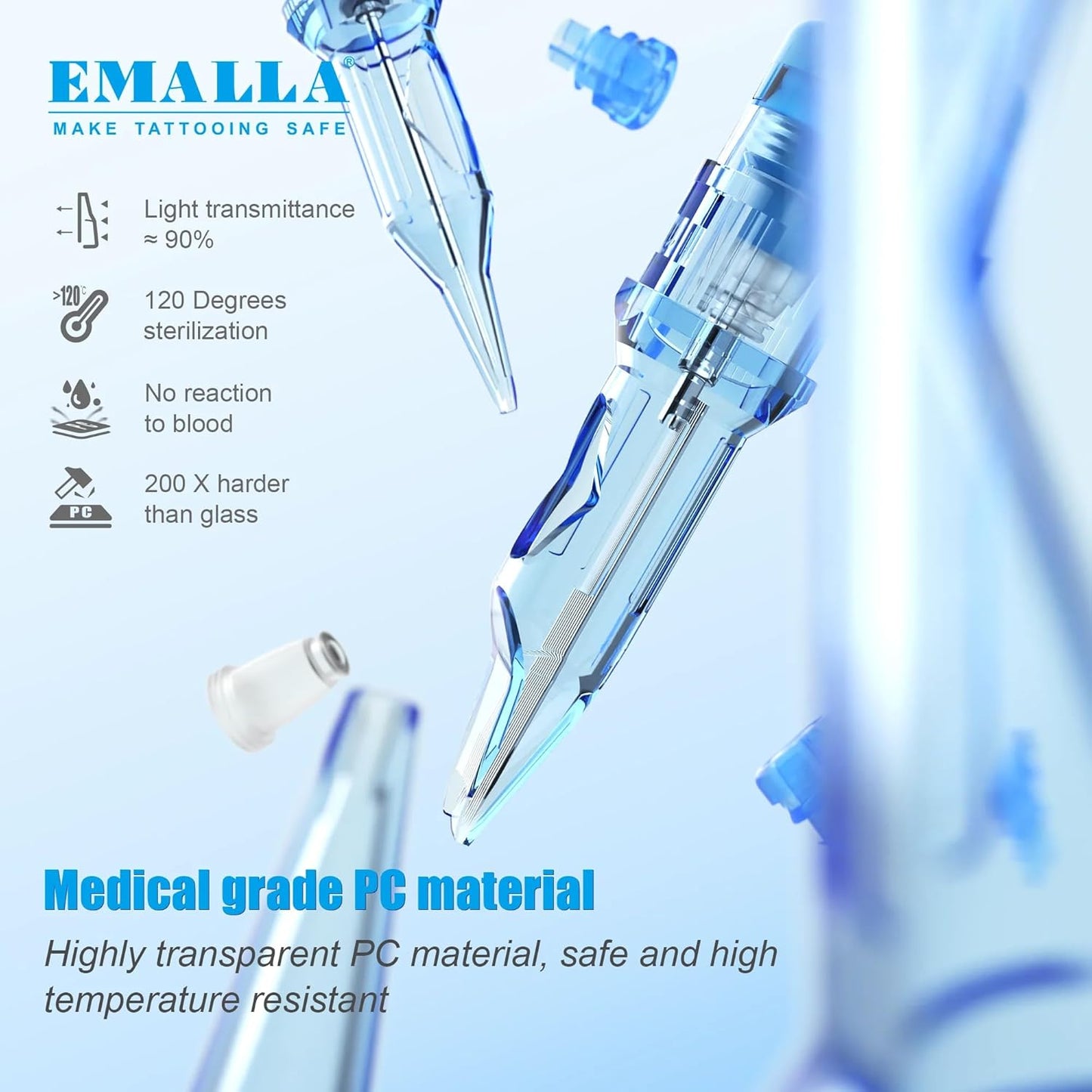 Emalla Tattoo Cartridge Needles - 20Pcs #10 Bugpin Curved Magnum 0.30mm Diameter | 5.0mm Long Taper
