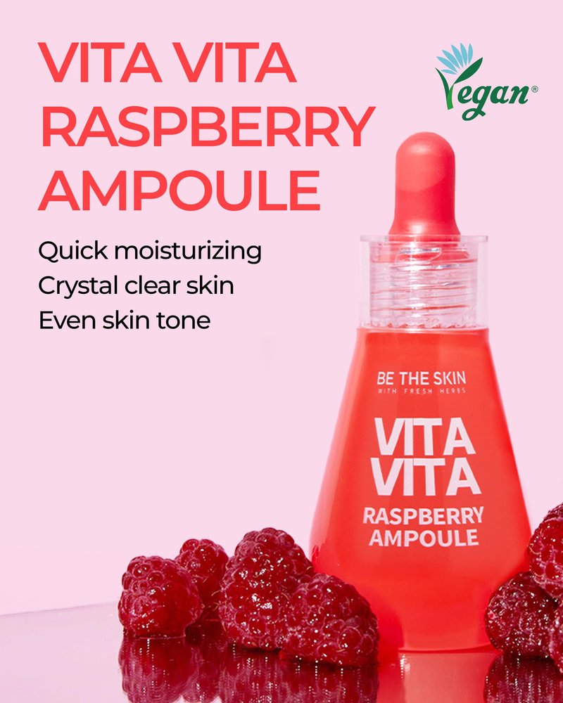 BE THE SKIN Vitavita Raspberry Serum - Anthocyanin + Vitamin BBCC & Niacinamide, 11 Peptides & 5-Type Hyaluronic Acid, Helps Visibly Glow & Even Skin Tone | Korean Ampoule 1.01 fl oz