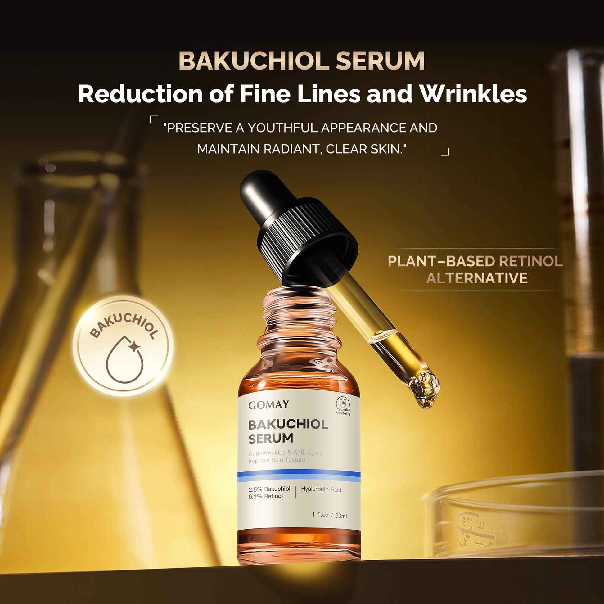 Bakuchiol Anti-Aging Serum - Fine Line & Wrinkle Reduction, 1 Fl.Oz
