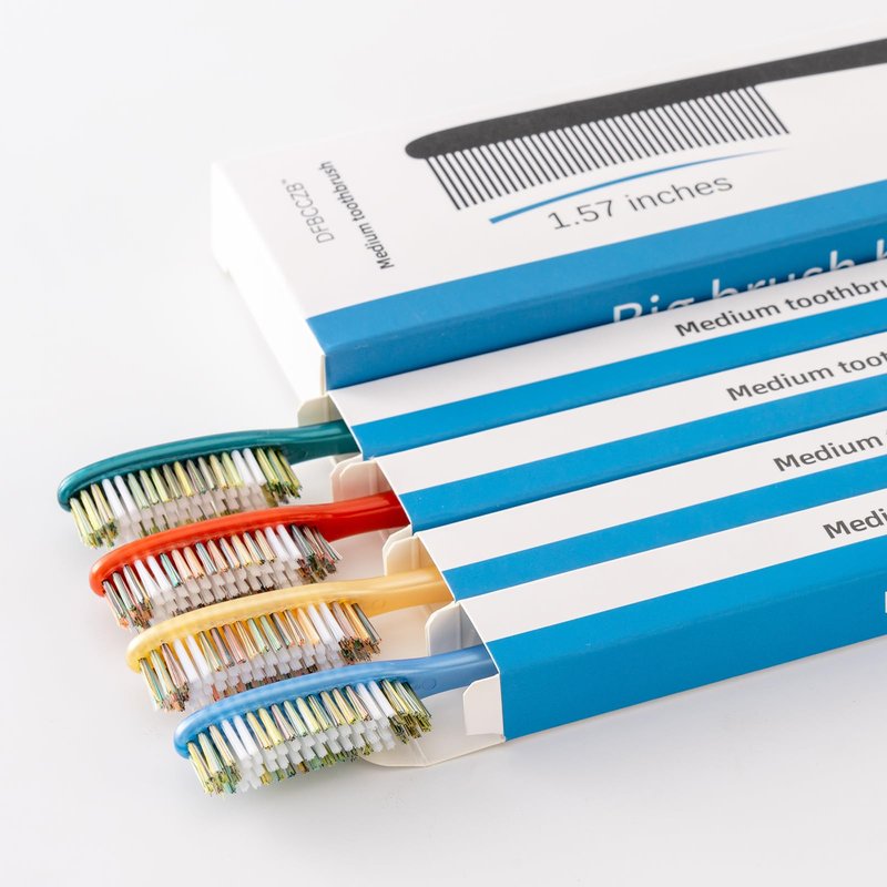 DFBCCZB Long Head Medium Toothbrush Big Head Adult Toothbrush accelerates Cleaning Stains and whitens Teeth 4 Pieces.