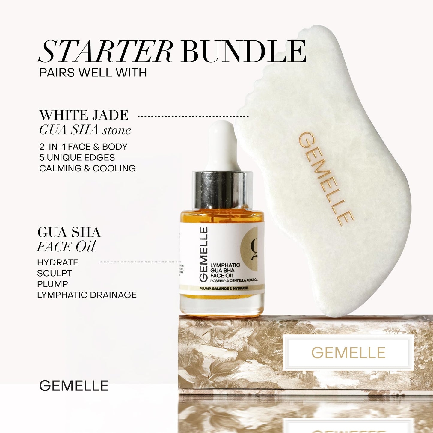 GEMELLE Lymphatic Gua Sha Face Oil | 10x Award Winner | Vitamin C,E & A | Detox, Plump, Sculpt, Hydrate | High-Altitude Rosehip | Natural Botanical for Gua Sha Facial Tools, Lymphatic Drainage - 15ml