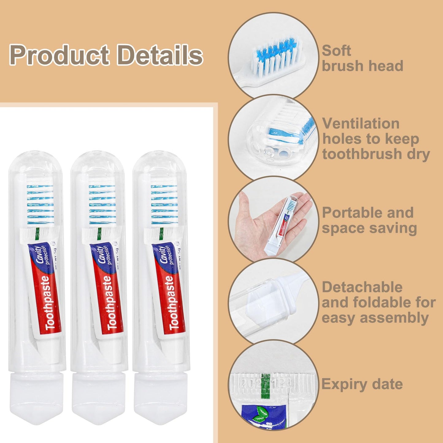 Lilingsty Toothbrush and Toothpaste Travel, Individually Packaged with Storage Box, Foldable Storage, Toothbrush Travel Size is Suitable for Camping, Business Trip (100-PACK)