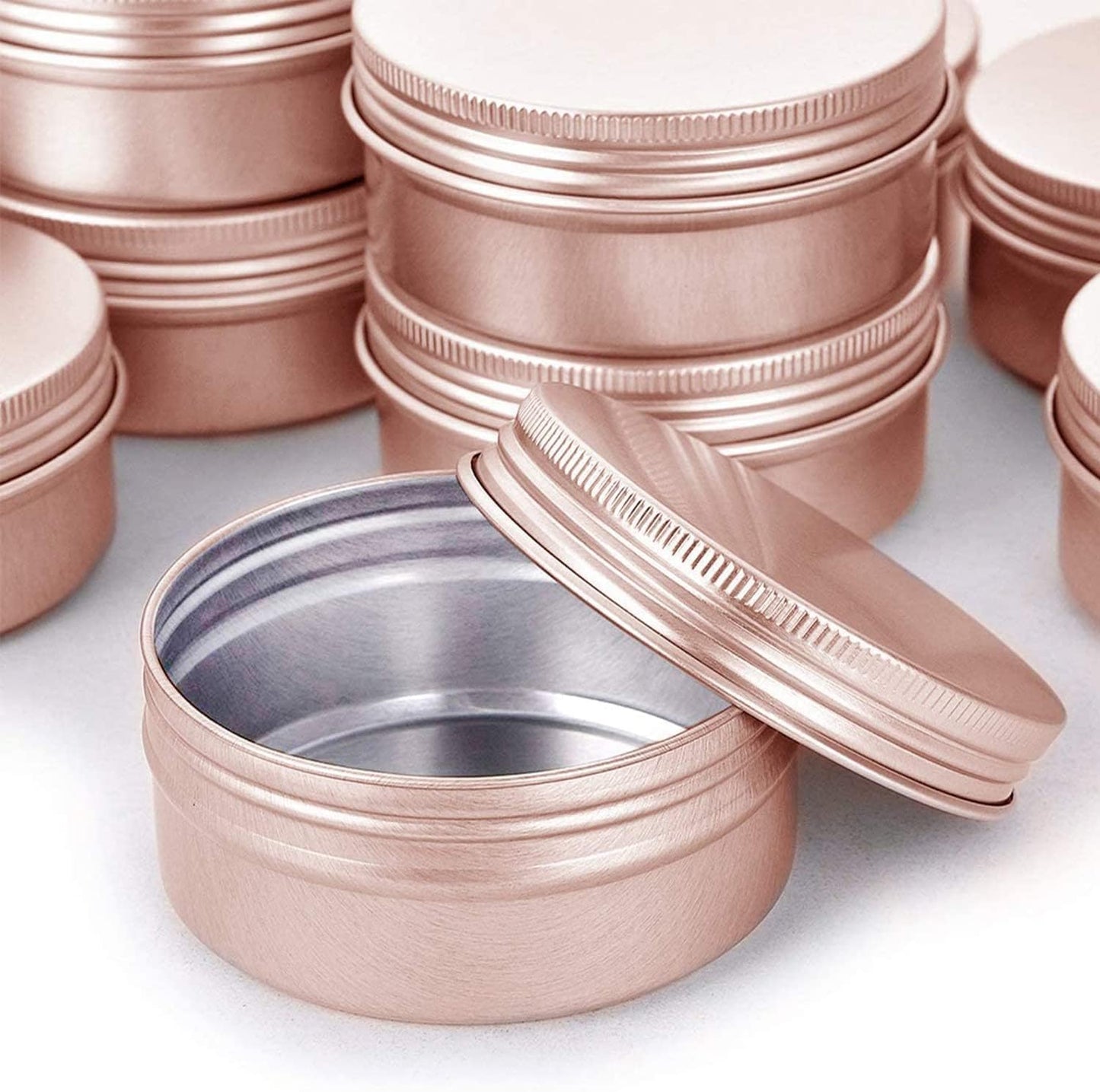 Aluminum Tin Jar - 60mL Refillable Containers for Cosmetics, Lip Balm, Creams | 40 Pack in Rose Gold