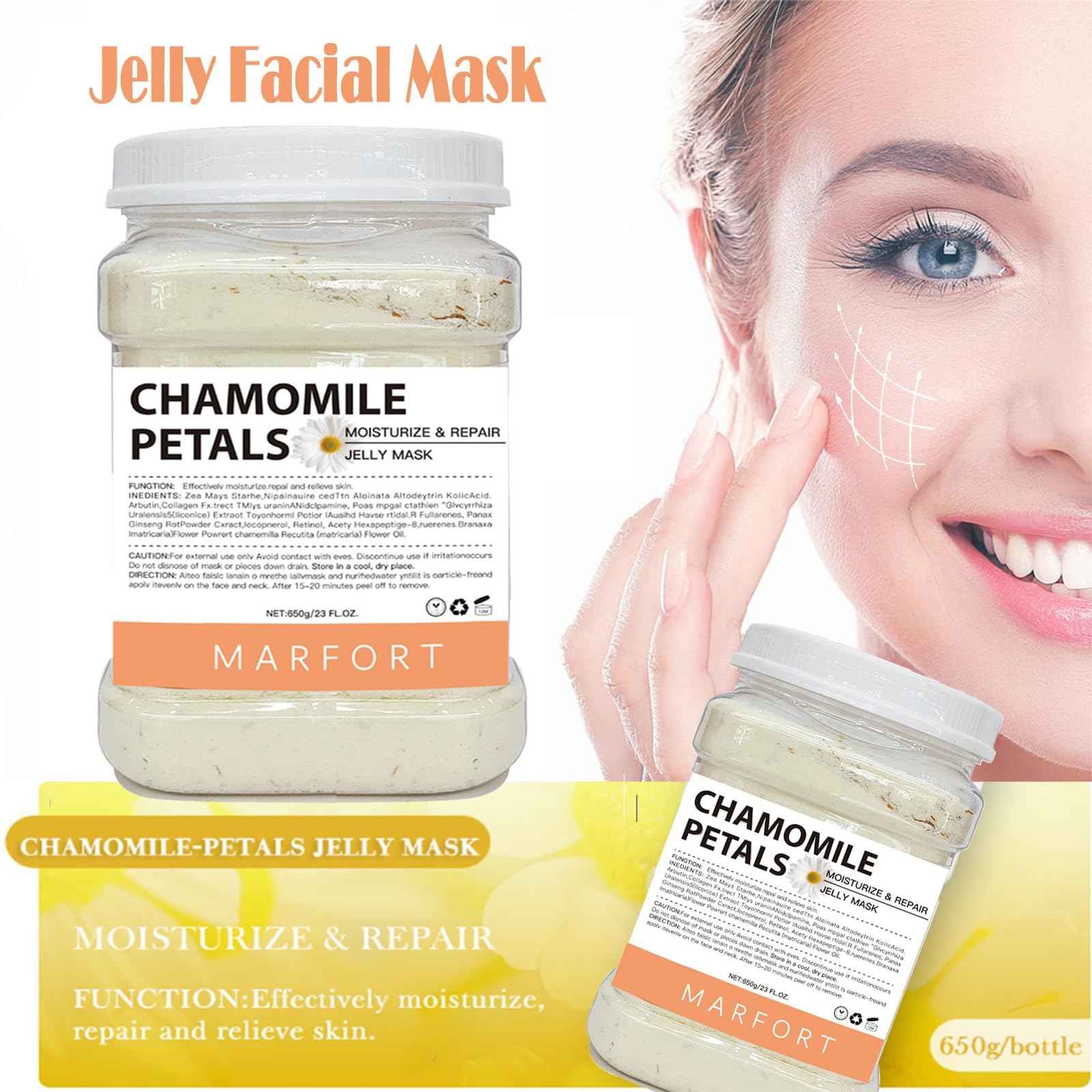 Marfort Jelly Mask for Facials Peel-Off Powder Hydrojelly Mask Peel Off Face Masks SkinCare Combination with Professional Skincare Spa Moisturizing & Hydrating 23 Fl Oz (Chamomile Petals)