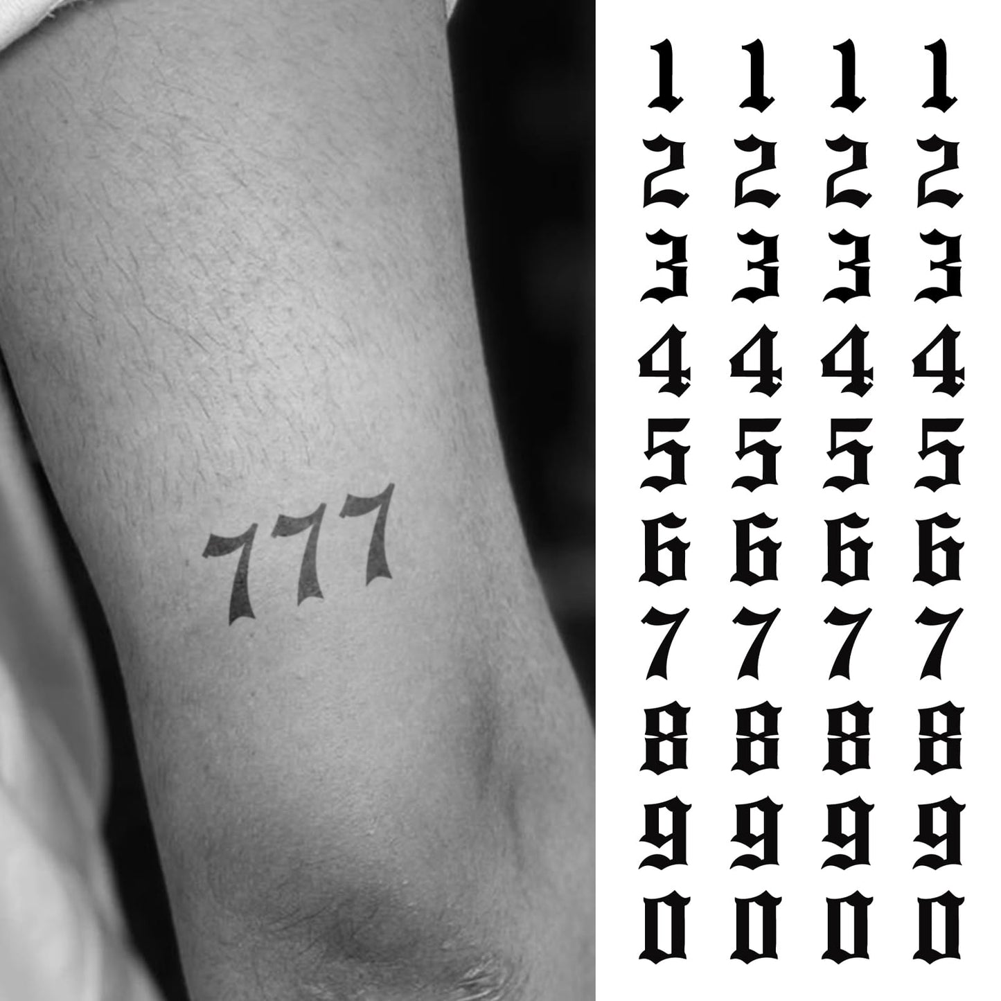 WEEKINK Old English Number Temporary Tattoos – 0-9 Digit Set, Customizable Gothic Numbers for Dates, Realistic, Waterproof & Long Lasting Fake Tattoo for Men & Women