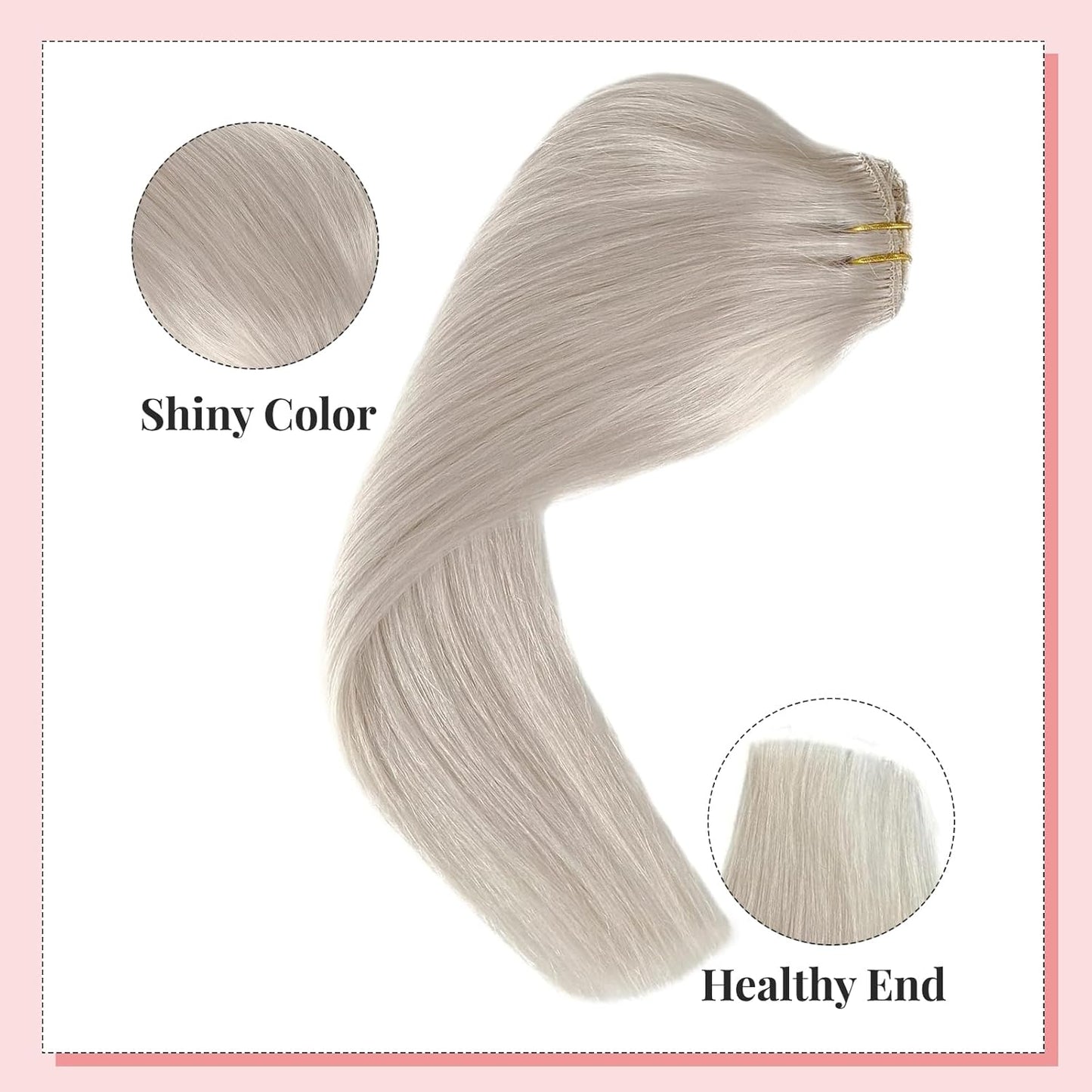Real Human Hair Clip-In Extensions - Ice White Remy, 18 Inch, 7 Pieces, 70G