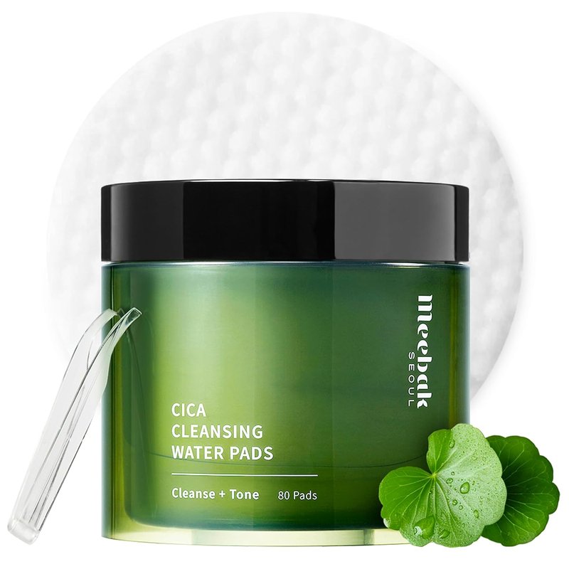 Cica Cleansing Water Pads - Korean Micellar Makeup Remover Wipes | Exfoliating Toner for Glass Skin | Hydrating & Calming - 80ct