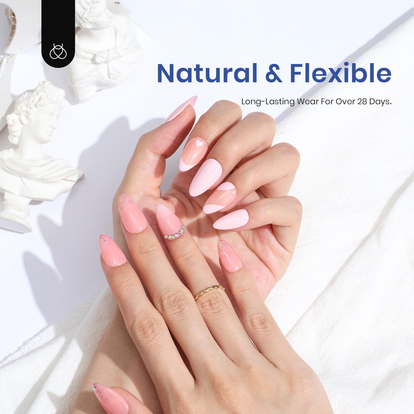 Beetles Gel Nail Kit Etch-X, Almond Short, 504pcs 12 Sizes Nail Tips, with 9 in 1 Nail Glue Mini LED Light, Acrylic Half Matte Tips Press On Nail, Extension DIY Set at Home, Gift for Women & Girls
