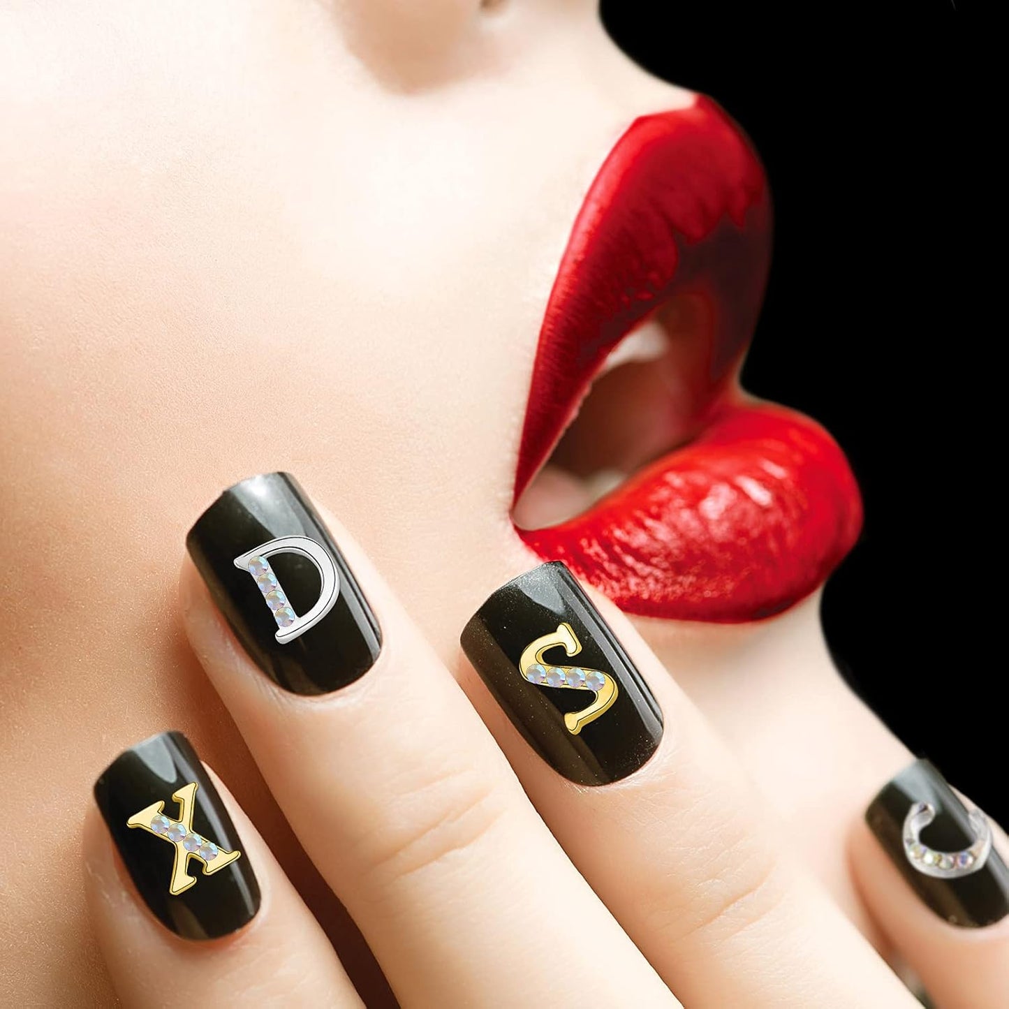 Gold & Silver 3D Letter Nail Charms - 104 Pcs Rhinestone Crystal Alphabet Decals for DIY Fingernail Art
