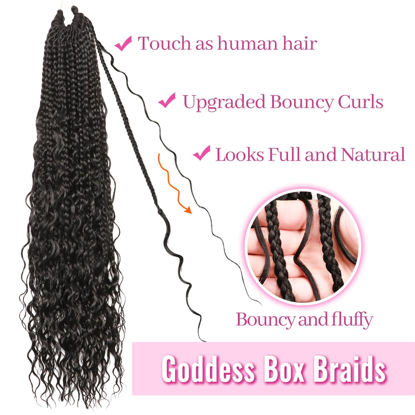 Goddess Box Braids Crochet Hair for Black Women-8 Packs 24 Inch Boho Crochet Braids Pre Looped with Curly Ends (T1B/30, 24 inch(four curly hair))