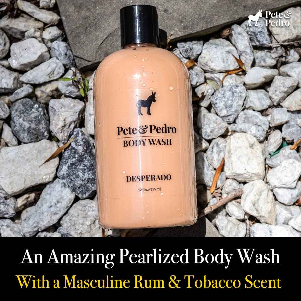Pete & Pedro DESPERADO BODY WASH For Men - Rum & Tobacco Scented Moisturizing Men's Shower Bodywash | Has Activated Charcoal & Helps With Dry Skin | As Seen on Shark Tank, 12 oz.