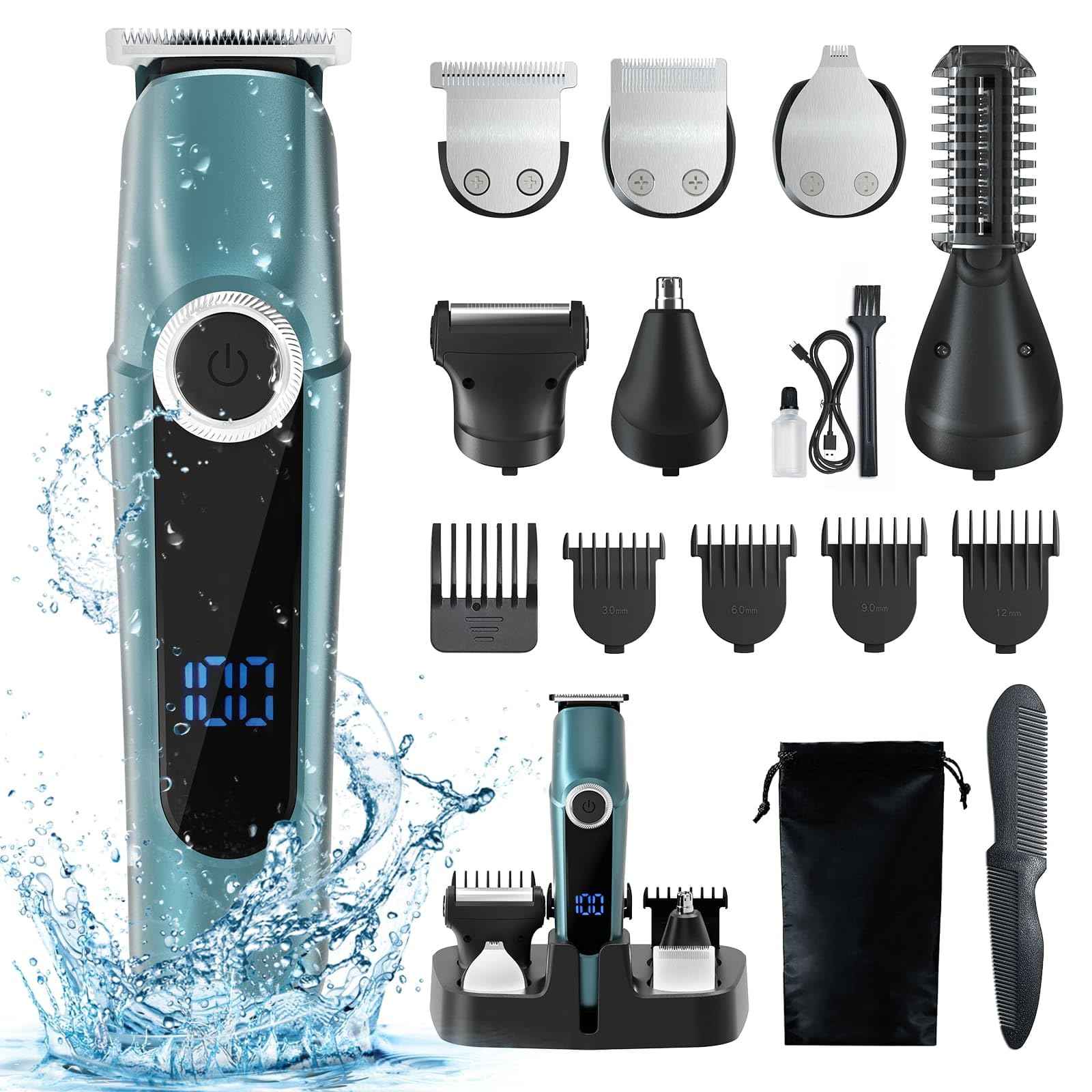 ZUWSUJS Beard Trimmer for Men Professional Grooming Kit,Face Mustache Trimmers for Men,6 in 1 Mens Beard Trimmer,Cordless Electric Nose Body Hair Clippers,Gifts for Mens Husband Fathers Boys