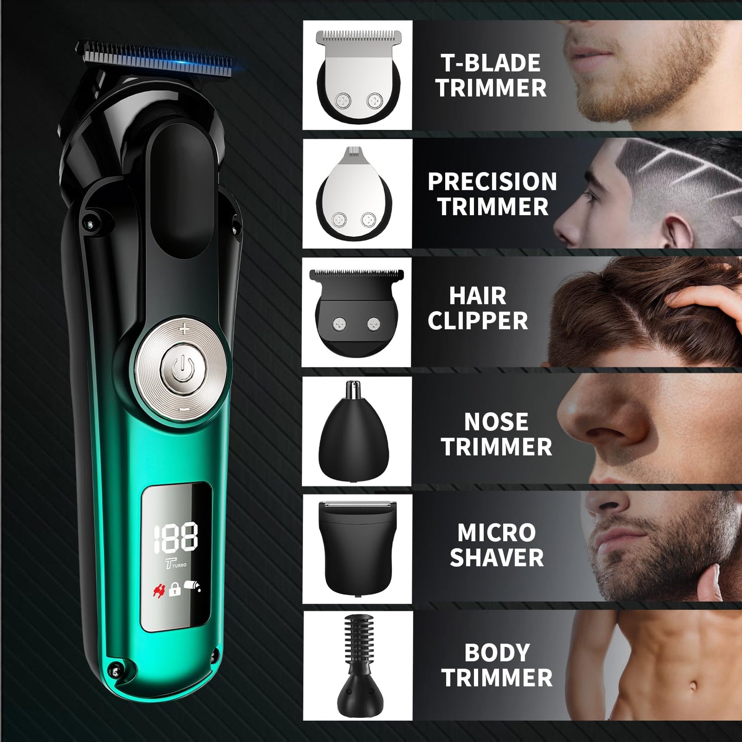 BILLAR 6 in 1 Professional Mens Grooming Kit for Mustache,Body, 17 Piece All-in-One Mens Grooming Kit and Hair Clipper, Nose, Ear,Body and Face, Electric Razor with Type-C Recharge Dock