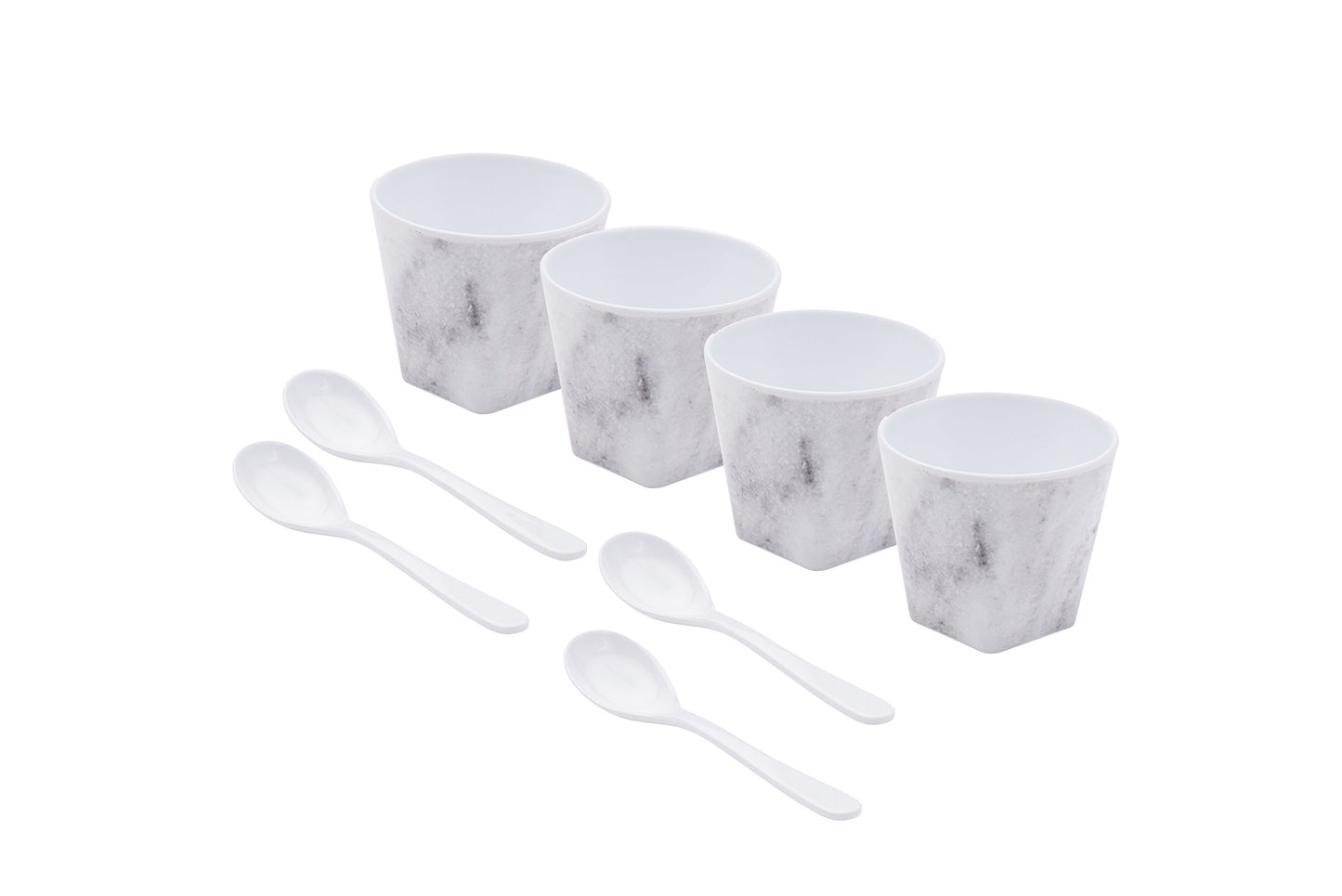 Sugar & Cloth Marble Melamine Dessert Cup and Spoon Set, 8-Piece, Service for 4