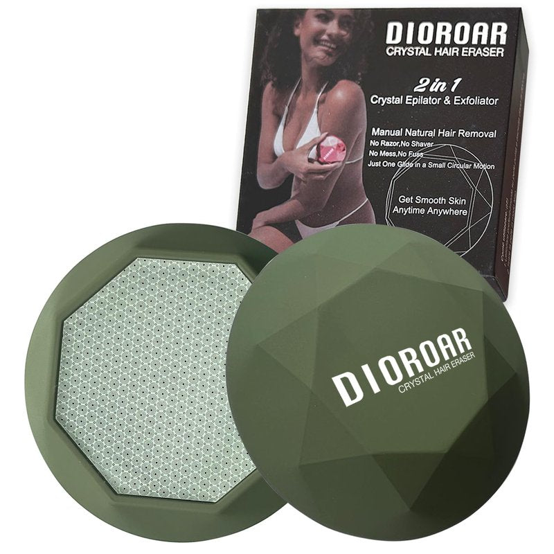 DIOROAR Crystal Hair Removal for Women and Men,Painless Crystal Hair Remover Device,Upgraded Nano Glass Hair Eraser Stone,Reusable Epilator for Silky Skin (Olive Green)